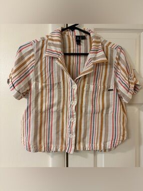 Volcom Striped Cropped Beachy Button Up Size S